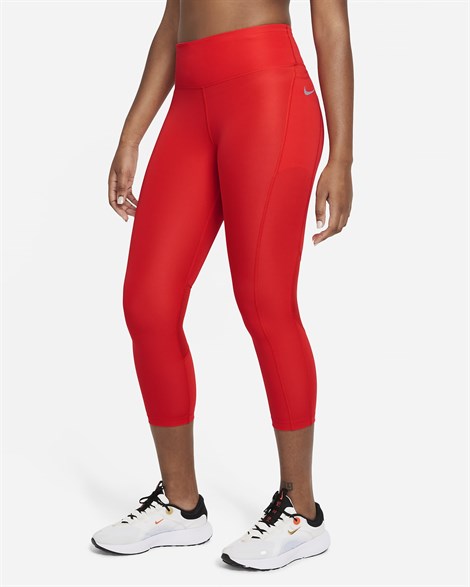 Nike W Nk Df Fast Crop Kadın Kırmızı Tayt - CZ9238-673