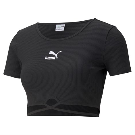Puma Classics Ribbed Tee Kadın Siyah Günlük T-shirt - 533450-01