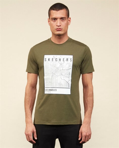 Skechers Graphic Tee M Crew Neck T-Shirt Erkek Haki Üst & T-shirt - S211514-801
