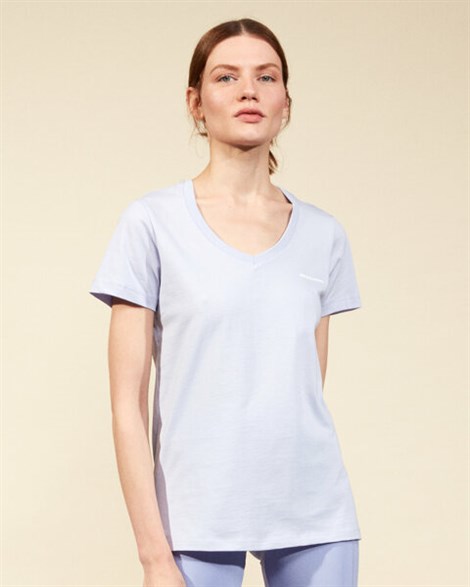 Skechers Graphic Tee W V Neck T-Shirt Kadın Mor Üst & T-shirt - S202215-505
