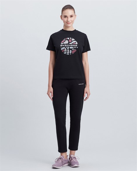 Skechers W Velvet Print T-Shirt Kadın Siyah T-shirt - S212944-001