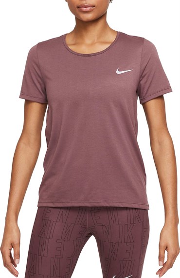 Nike W Nk Df Run Dvn Top Ss Kadın Bordo T-shirt - DD5176-646