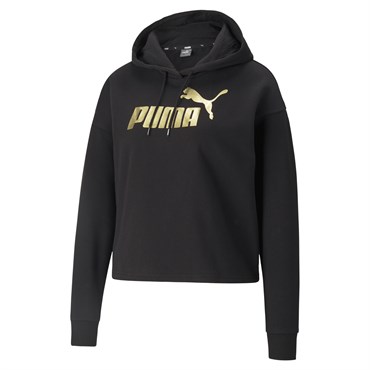 Puma Ess+ Cropped Metallic Logo Hoodie Fl Kadın Siyah Sweatshirt - 58689101