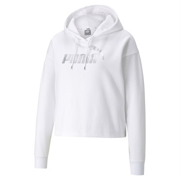 Puma Ess+ Cropped Metallic Logo Hoodie Fl Kadın Beyaz Sweatshirt - 58689102