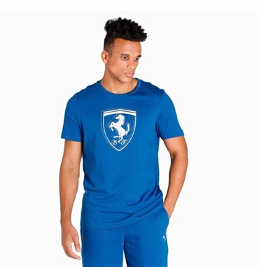 Puma Ferrari Race Tonal Big Shield Tee Erkek Mavi Günlük T-shirt - 533752-07