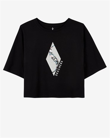 Skechers W Graphic Tee Diamond Crop T-Shirt Kadın Siyah Günlük T-shirt - S221178-001