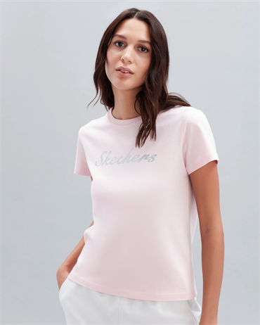 Skechers W Graphic Tee Shiny Logo T-Shirt Kadın Pembe Günlük T-shirt - S221180-611