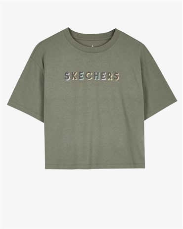 Skechers W Graphic Tee Shiny Logo T-Shirt Kadın Yeşil Günlük T-shirt - S221175-801